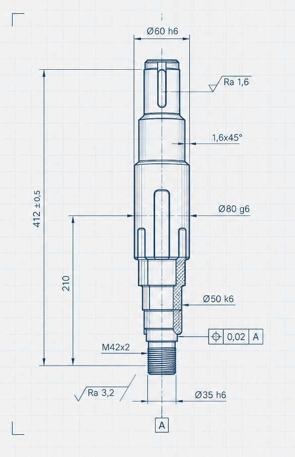 Technische Blueprint-Zeichnung: Abtriebswellen