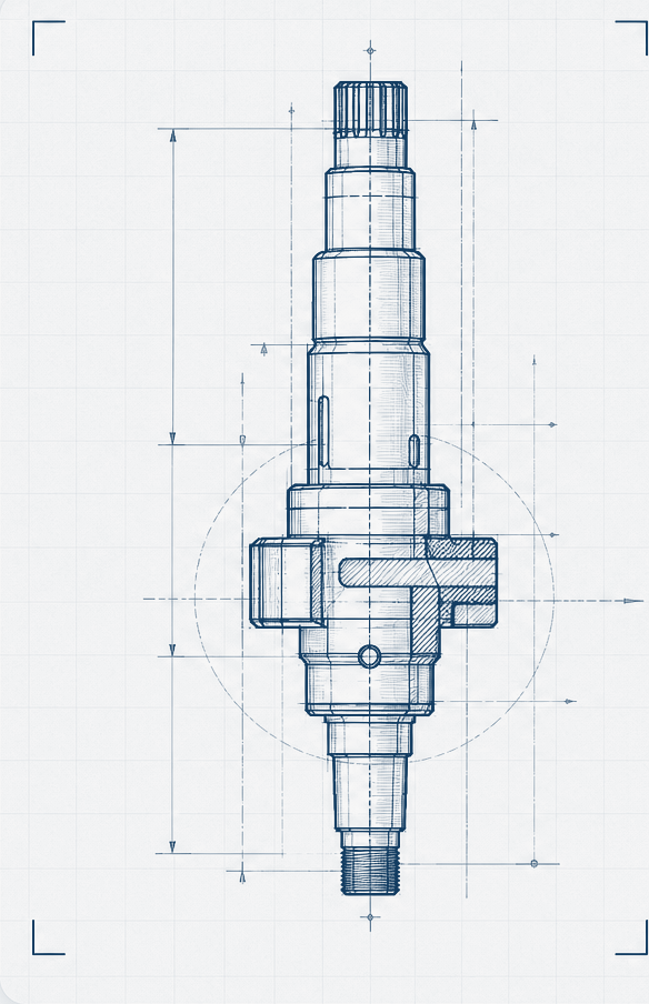 Technische Blueprint-Zeichnung: Generatorwellen